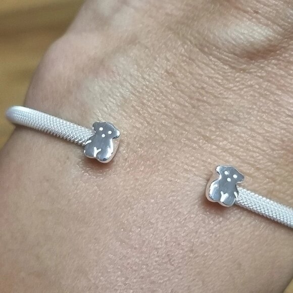 Tous Silver Mesh Bangle/Cuff Bracelet Bear Motif - Picture 1 of 12